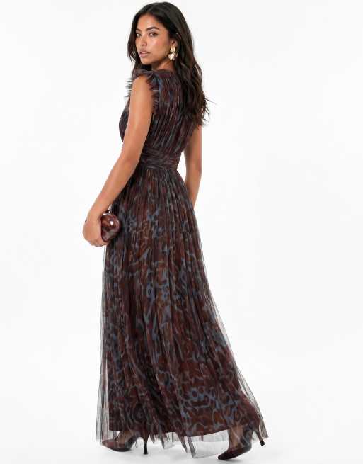 Anaya Animal print flutter sleeve maxi dress in multi, 2 of 4