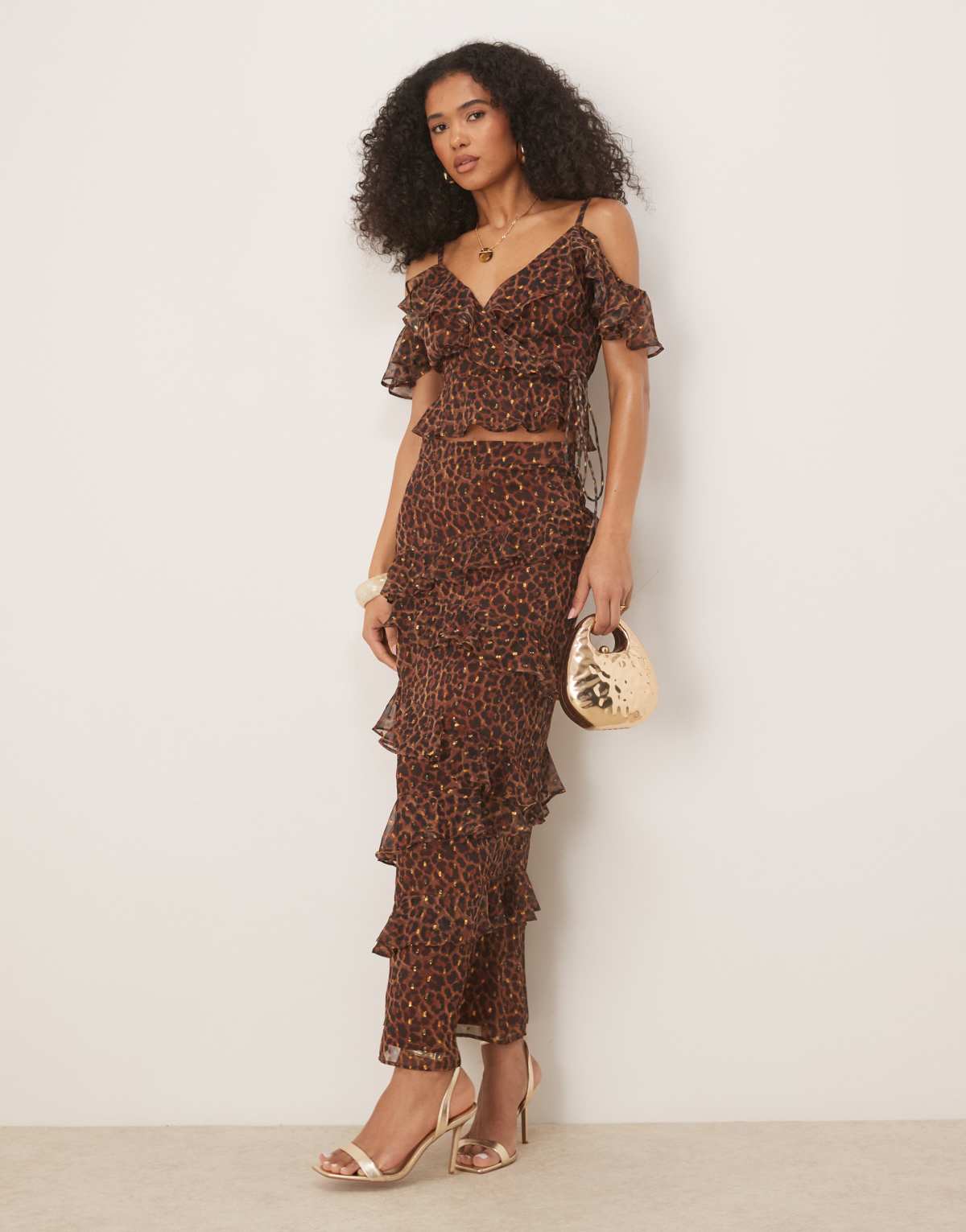 Anaya Animal print maxi skirt in brown