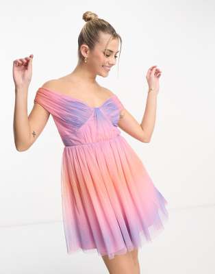 Anaya bardot tulle mini dress in ombre