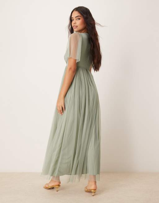 Anaya – Brautjungfer – Maxikleid in Frostgrün mit Knotendetail, 3 von 4