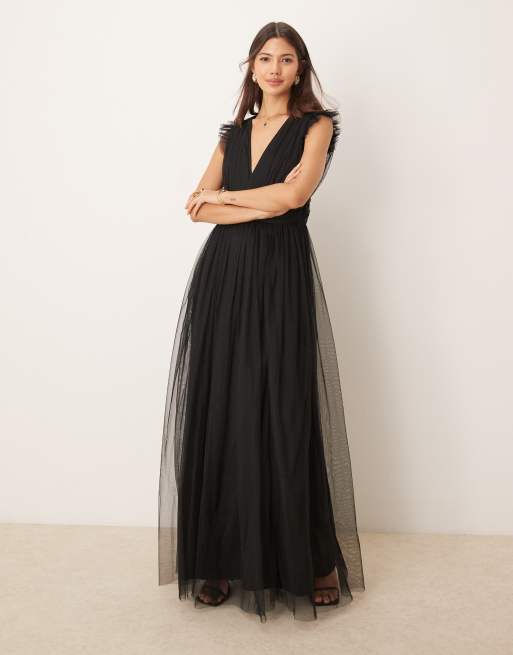 Anaya – Brautjungfer – Maxikleid in Schwarz mit tiefem V-Ausschnitt, 4 von 4