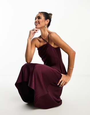 Anaya - Brautjungfernmode - Midi-Trägerkleid in Beere mit One-Shoulder-Träger-Rot