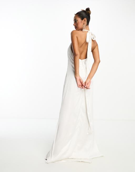 Anaya Bridal halterneck satin maxi dress in ivory