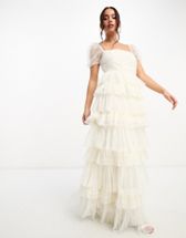ASOS DESIGN Lennox sequin blouson sleeve wedding dress with train in -  ShopStyle