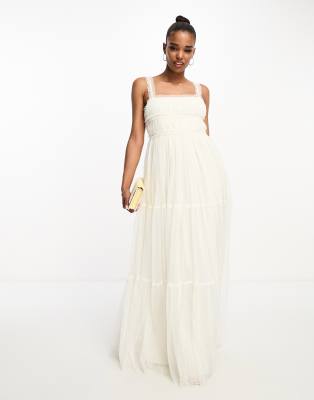 Anaya Bridal ruffle tulle maxi dress in ivory-White