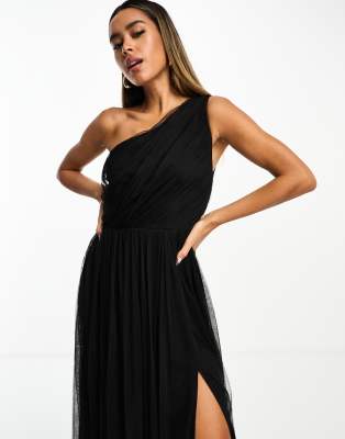 Anaya - Bridesmaid - Brautjungfern-Maxikleid aus Tüll in Schwarz mit One-Shoulder-Träger