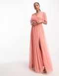 [Anaya] Anaya Bridesmaid flutter sleeve maxi dress in coral pink 12 Coral pink