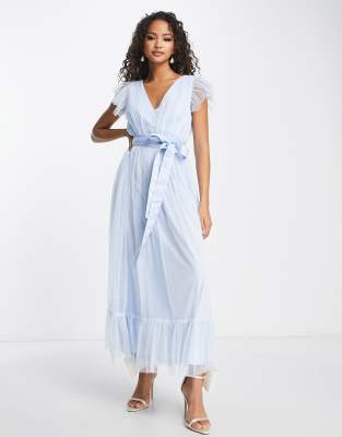 Bridesmaid flutter sleeve midaxi dress in ballard blue