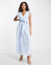 ASOS DESIGN Petite angel sleeve plunge textured tiered maxi dress