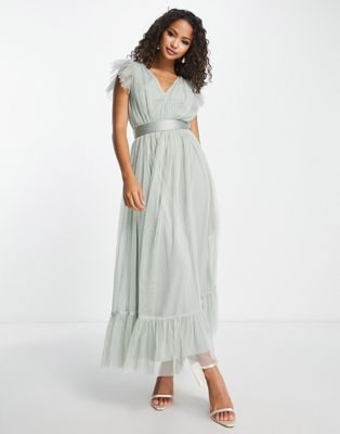 Anaya Bridesmaid Flutter Sleeve Midaxi Dress In Sage Green | ModeSens
