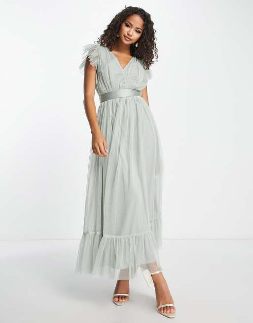 Anaya Bridesmaid flutter sleeve midaxi dress in sage green | ASOS