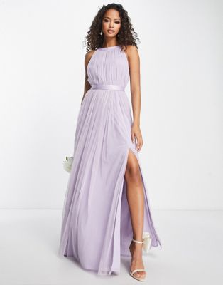 Bridesmaid halter neck maxi dress in lilac-Purple