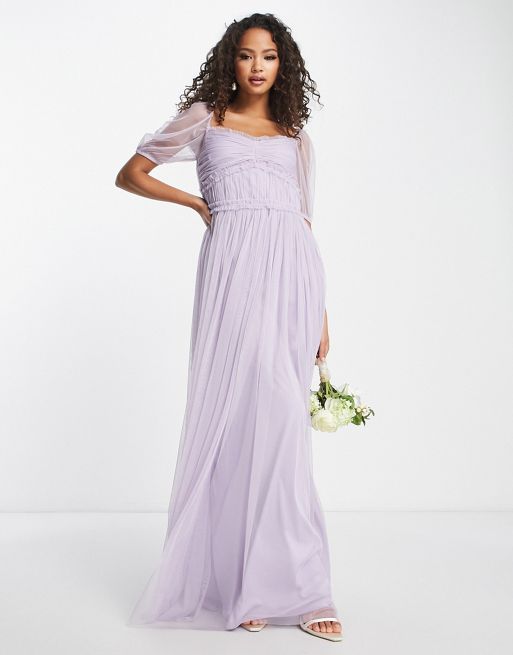 Anaya – Bridesmaid – Liliowa sukienka maxi z bufkami