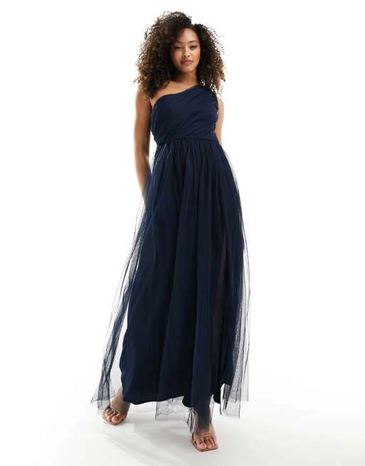 Anaya – Bridesmaid – Maxikleid aus Tüll in Marineblau mit One-Shoulder-Träger, 3 von 4