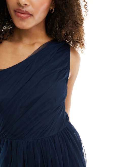 Anaya – Bridesmaid – Maxikleid aus Tüll in Marineblau mit One-Shoulder-Träger, 4 von 4