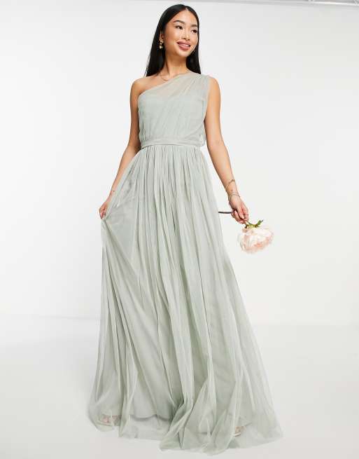 Anaya – Bridesmaid – Maxikleid aus Tüll in Salbeigrün mit One-Shoulder-Träger