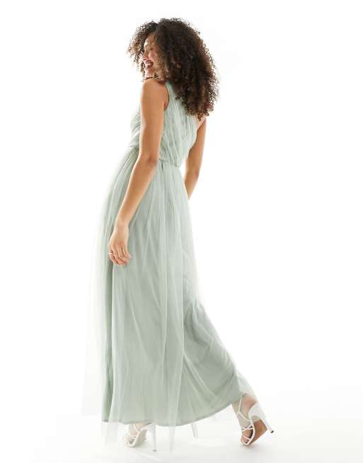 Anaya – Bridesmaid – Maxikleid aus Tüll in Salbeigrün mit One-Shoulder-Träger, 2 von 4