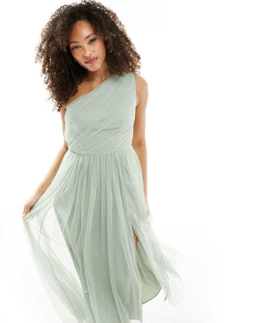 Anaya – Bridesmaid – Maxikleid aus Tüll in Salbeigrün mit One-Shoulder-Träger, 4 von 4