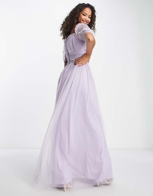 Anaya – Bridesmaid – Maxikleid in Flieder mit Puffärmeln, 2 von 4