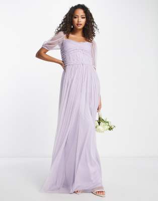 Anaya Bridesmaid Puff Sleeve Maxi Dress In Lilac-purple