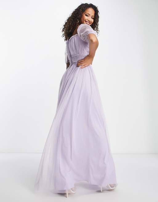 Anaya Bridesmaid puff sleeve maxi dress in lilac