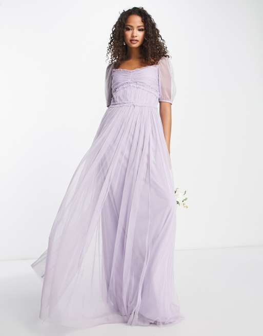 Anaya Bridesmaid puff sleeve maxi dress in lilac