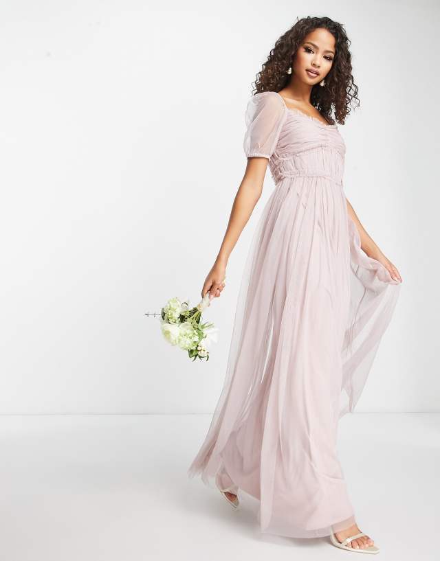 Anaya Bridesmaid puff sleeve maxi dress in muted blush