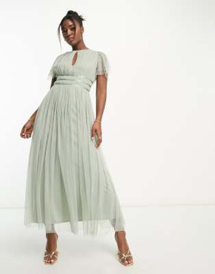 Anaya Bridesmaid ribbon waist midaxi dress in sage