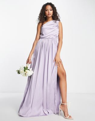 Anaya Bridesmaid Satin One Shoulder Thigh Split Dress In Lilac-purple