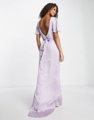 Bridesmaid satin scoop back maxi dress in lilac-Purple