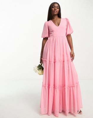 Bridesmaid tie back maxi dress in candy pink