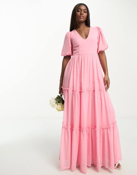 Pink bridesmaid hotsell dresses with sleeves