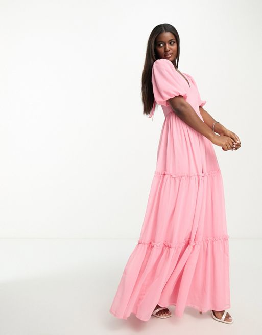 Anaya Bridesmaid tie back maxi dress in candy pink