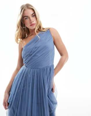 Anaya - Bridesmaid - Tüll-Maxikleid in Blau mit One-Shoulder-Träger