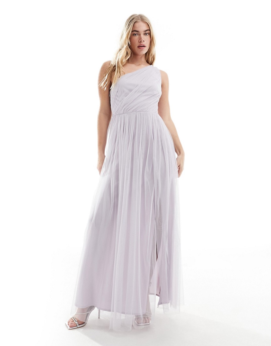 Bridesmaid tulle one shoulder maxi dress in lilac-Purple