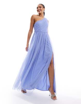 Anaya Anaya Bridesmaid tulle one shoulder maxi dress in soft blue