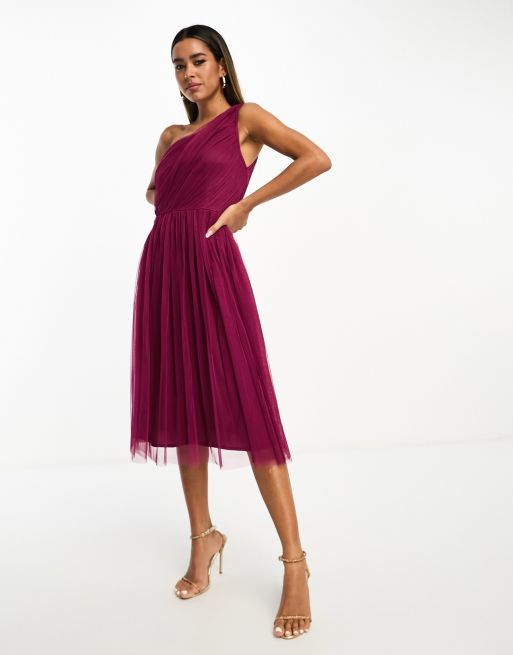 One shoulder outlet tulle midi dress