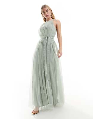 Bridesmaids halter neck maxi dress in sage-Green