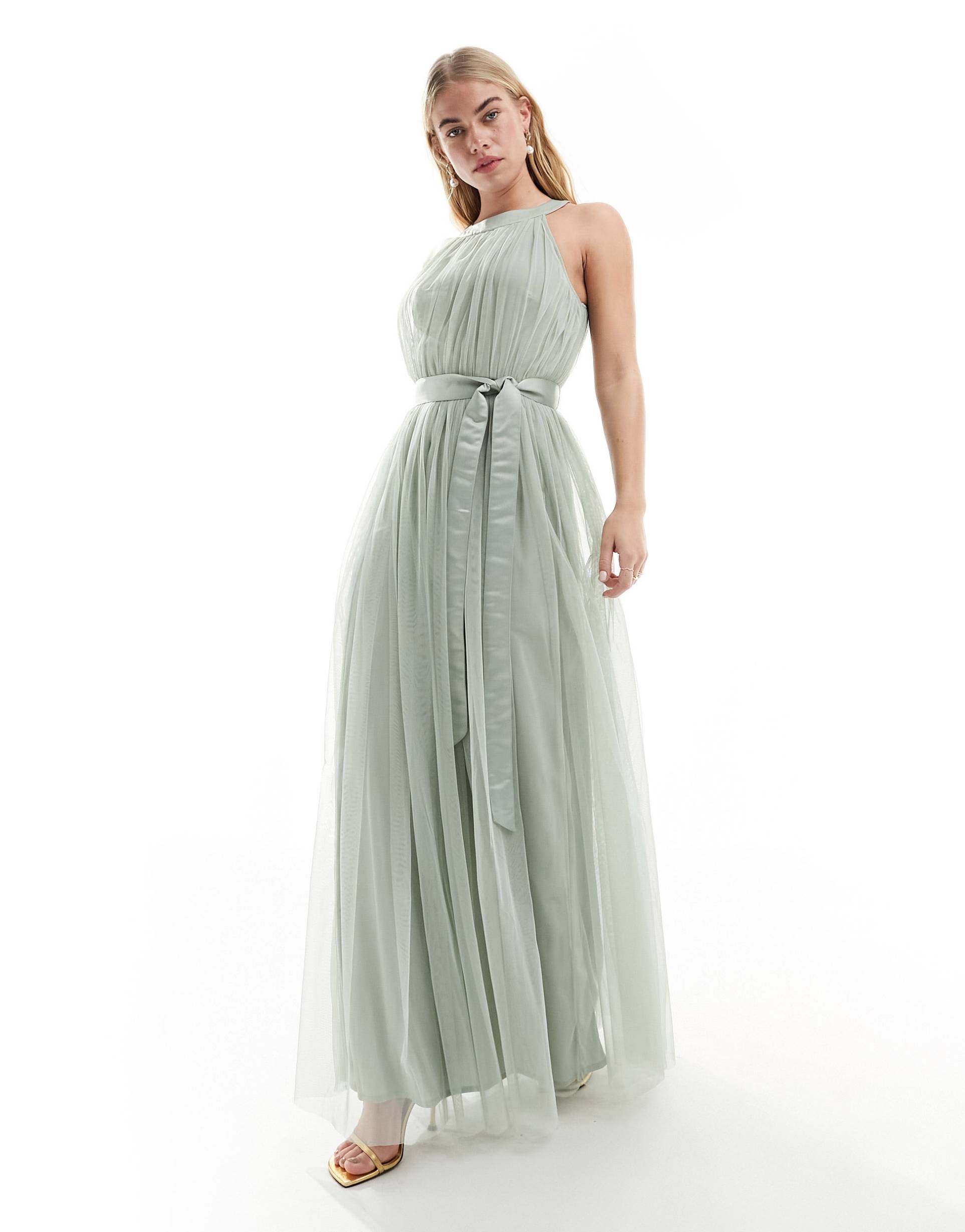 anaya bridesmaids halter neck maxi dress in sage