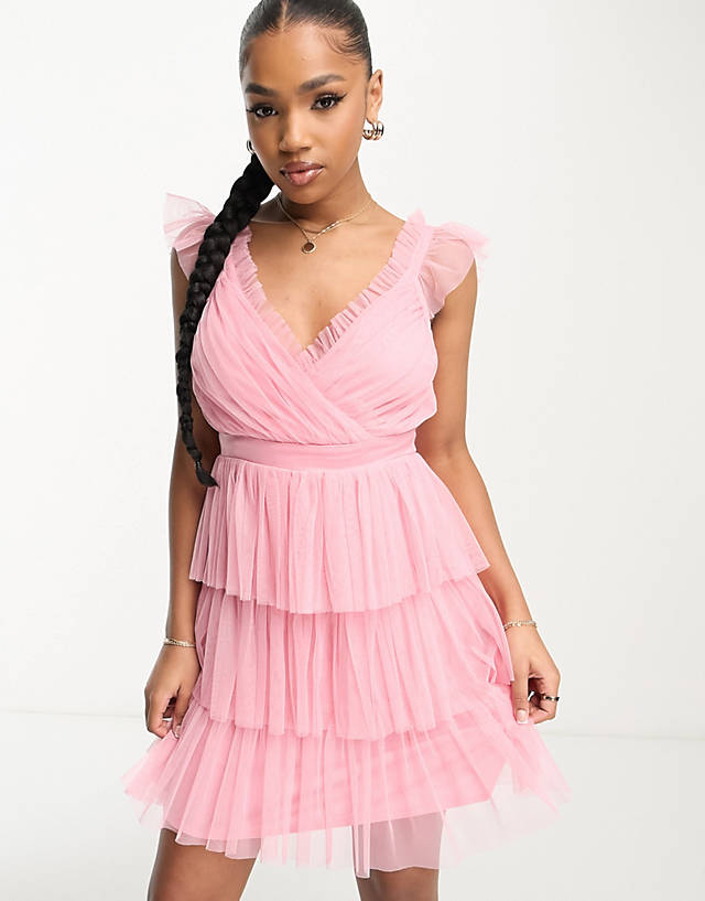 Anaya - cami ruffle tiered mini dress in pink