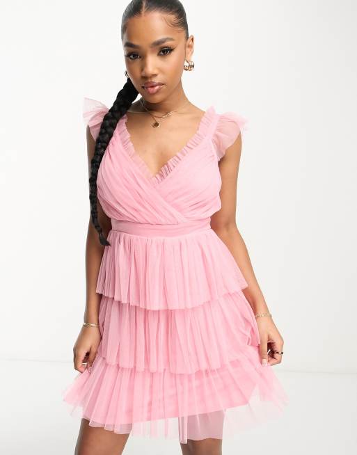 Petite Baby Pink Strappy Ruffle Detail Mini Dress