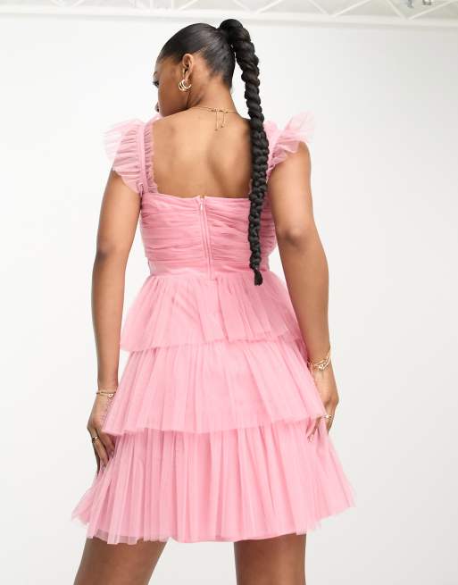 Pink ruffle 2025 tiered dress