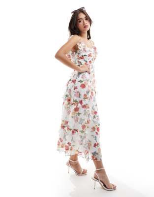 Anaya Anaya cami waterfall ruffle midaxi dress on white floral