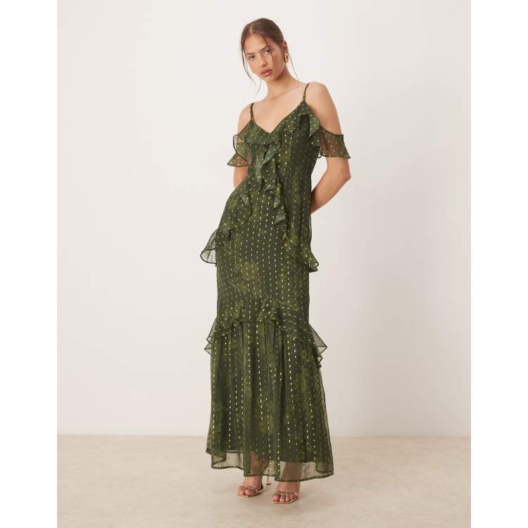 Anaya Cold shoulder maxi dress in green | ASOS