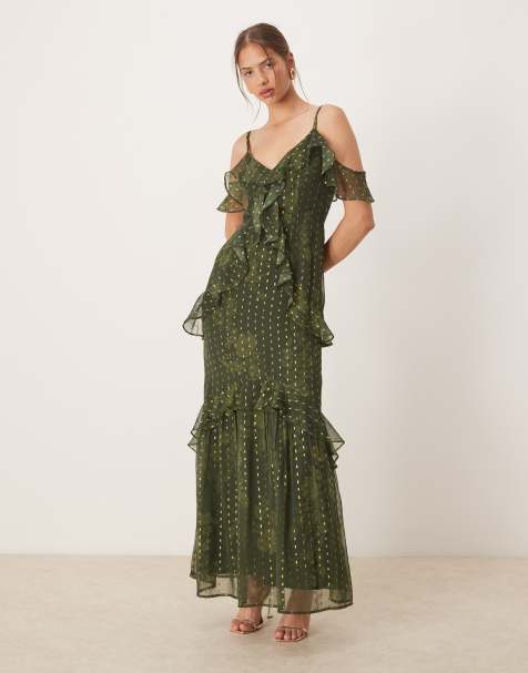 Anaya Cold shoulder maxi dress in green