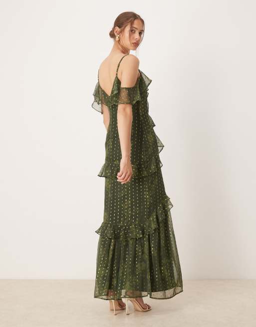 Anaya Cold shoulder maxi dress in green, 2 of 4