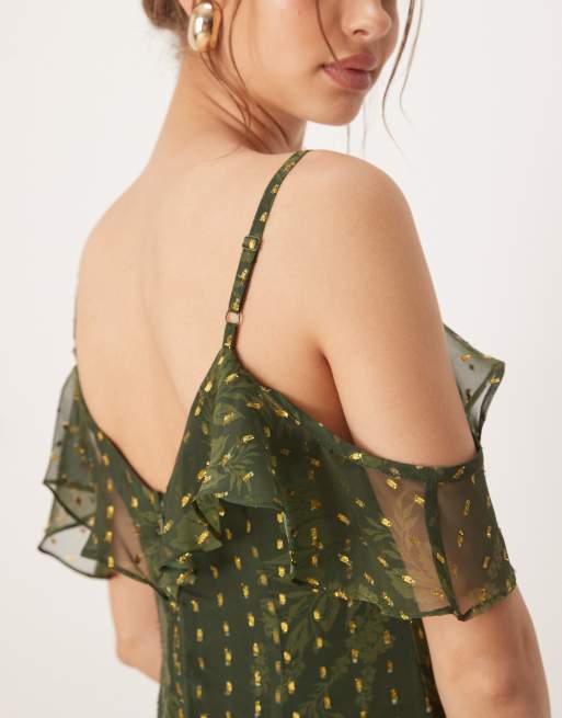 Anaya Cold shoulder maxi dress in green, 3 of 4