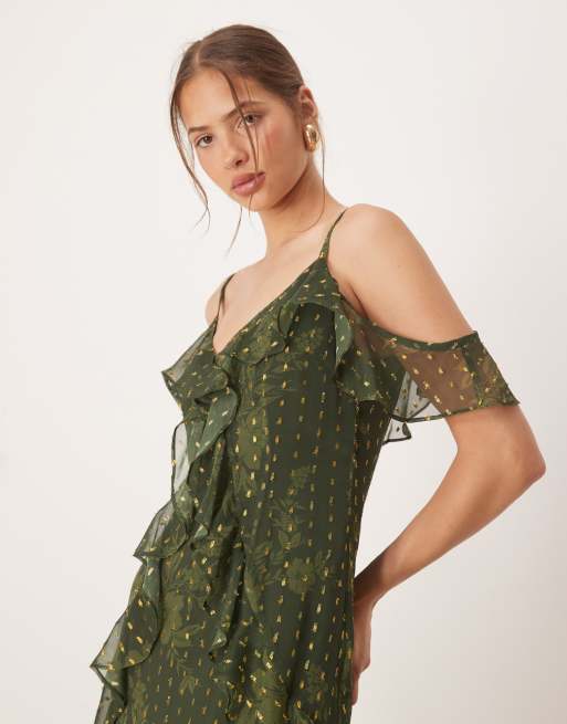 Anaya Cold shoulder maxi dress in green, 4 of 4