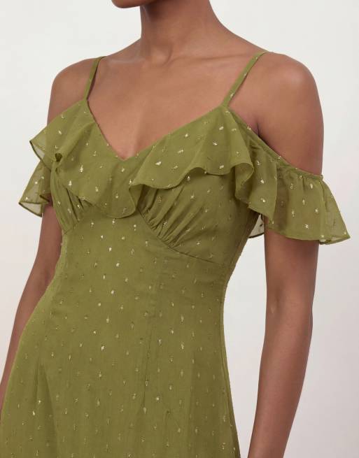 Anaya Cold shoulder ruffle maxi dress in olive, 2 of 4