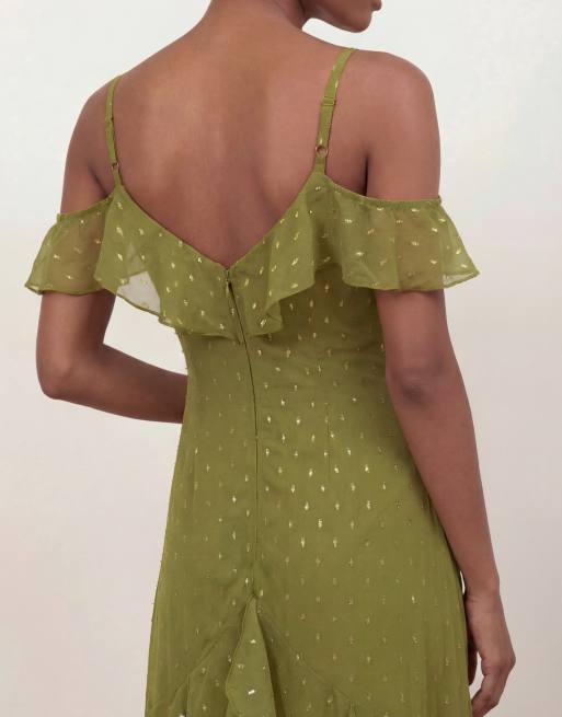 Anaya Cold shoulder ruffle maxi dress in olive, 4 of 4
